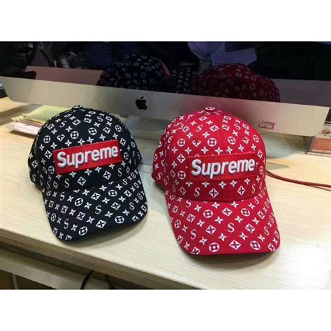 supreme louis vuitton hat red